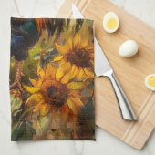 Haan en Zonnebloemen Olieverfschilderij Theedoek (Quarter Fold)