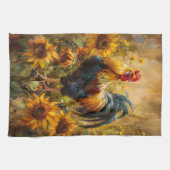 Haan en Zonnebloemen Olieverfschilderij Theedoek (Horizontaal)