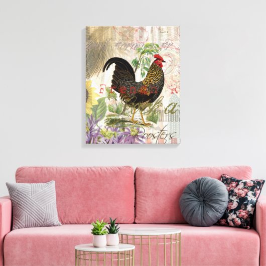  haan Franse collage Boerderij Pet Canvas Afdruk (Insitu (Woonkamer))