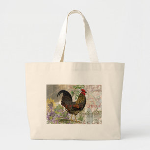  haan Franse collage Boerderij Pet Grote Tote Bag