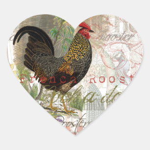 haan Franse collage Boerderij Pet Hart Sticker