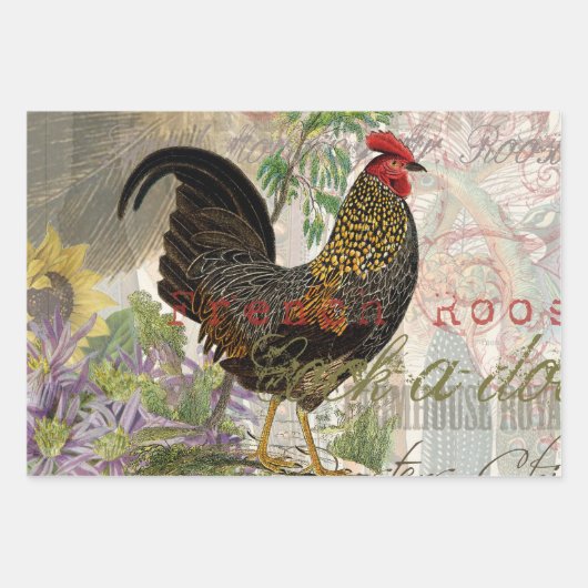  haan Franse collage Boerderij Pet Inpakpapier Vel (Voorkant)