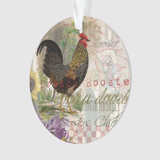 haan Franse collage Boerderij Pet Ornament (voorkant)