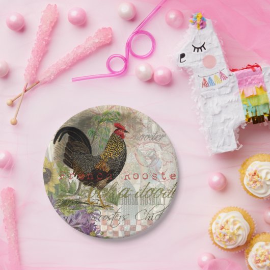  haan Franse collage Boerderij Pet Papieren Bordje (Feest)
