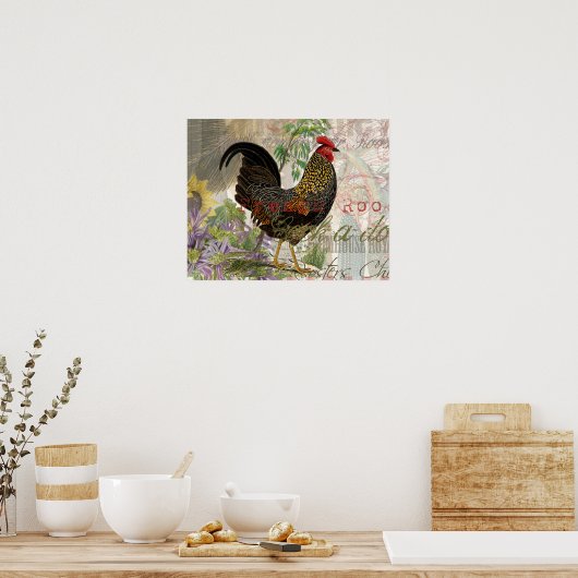  haan Franse collage Boerderij Pet Poster (Keuken)