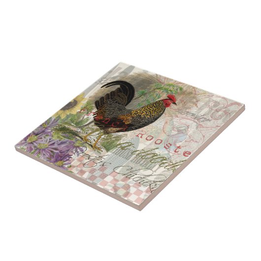  haan Franse collage Boerderij Pet Tegeltje (Zijkant)