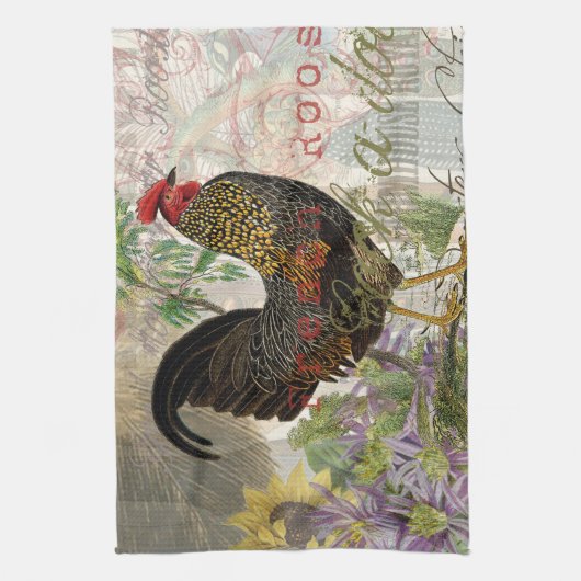  haan Franse collage Boerderij Pet Theedoek (Verticaal)