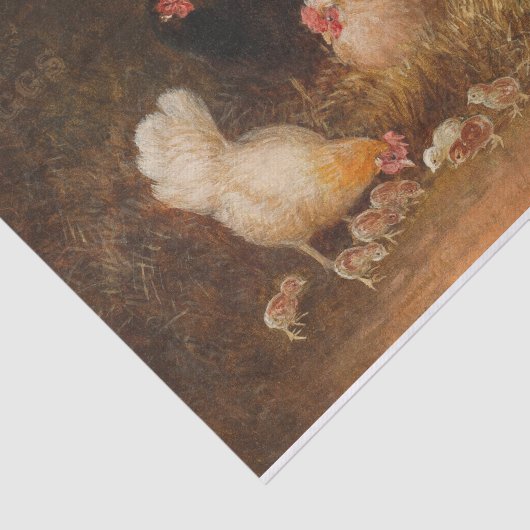 Haan, Hens en Chicks Schilderen Tissuepapier (Detail)