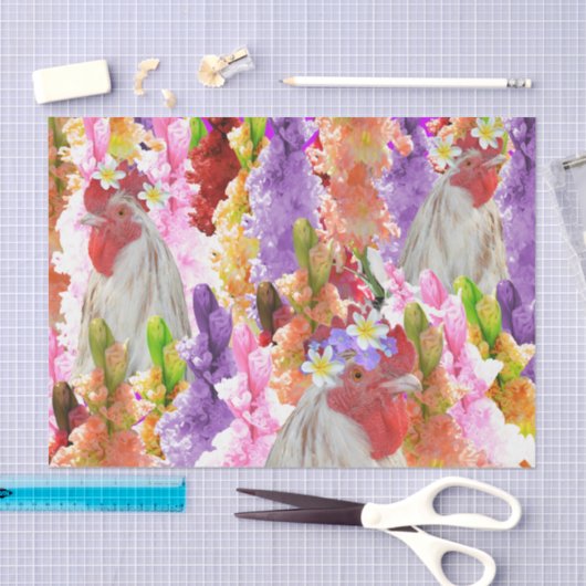 Haan Hollyhocks en Frangipanis, Tissuepapier (Craft)