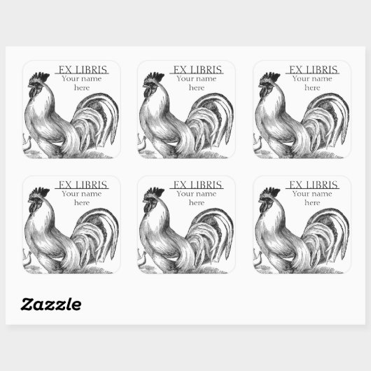  haan illustratie bookplate vierkante sticker (Vel)