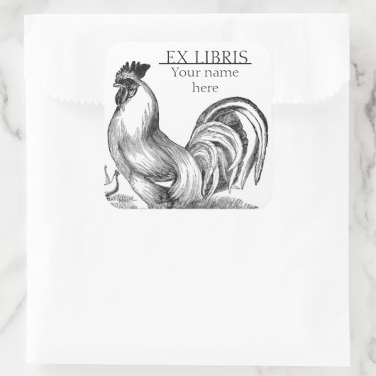  haan illustratie bookplate vierkante sticker (Tas)