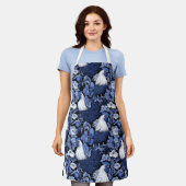 Haan in de tuin Blauw en Wit Schort (Gedragen)