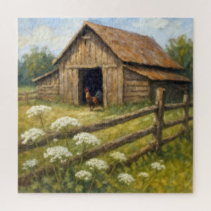 Haan in een boerenerf olieverfschilderij legpuzzel