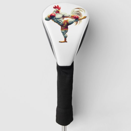 Haan in martial arts-pose leer golfheadcover (Voorkant)