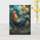 Haan kip met ballonnen Verjaardag Kaart (Gele Bloem)