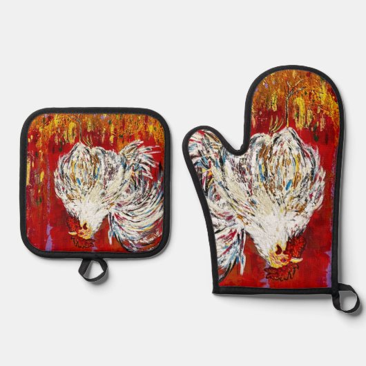 Haan Kip Mitt en Pot Holder Set (Voorkant)