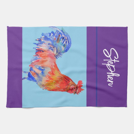 Haan Kip Waterverf Mannen Paarse Grappig Theedoek (Horizontaal)