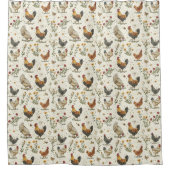 Haan kippen boerderij beige retro douchegordijn (Voorkant)