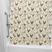 Haan kippen boerderij beige retro douchegordijn