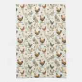 Haan kippen boerderij beige retro theedoek (Verticaal)
