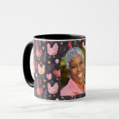 Haan kippen boerderij zwart rood roze foto mok (Voorkant links)