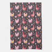 Haan kippen boerderij zwart rood roze theedoek (Verticaal)