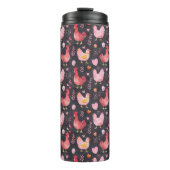 Haan kippen boerderij zwart rood roze thermosbeker (Voorkant)