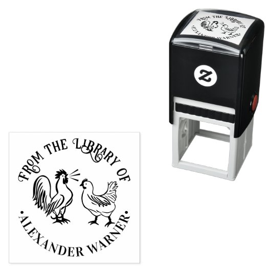 Haan kraait & Hen #4 Bibliotheekboeknaam Zelfinktende Stempel (In situ)