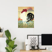 Haan kraait naar Morning Sunrise Poster (Thuiskantoor)