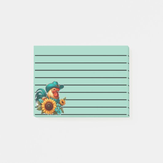 Haan met Blauwgroen Pet en zonnebloemen Post-it® Notes (Voorkant)