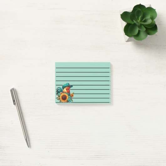 Haan met Blauwgroen Pet en zonnebloemen Post-it® Notes (Kantoor)
