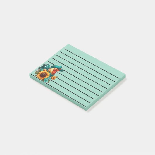 Haan met Blauwgroen Pet en zonnebloemen Post-it® Notes (Schuin)