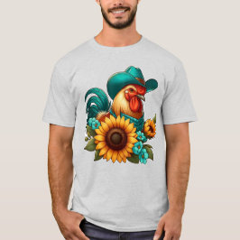 Haan met Blauwgroen Pet en zonnebloemen T-shirt