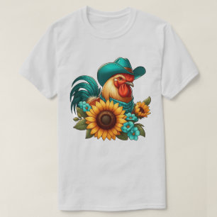 Haan Met Turkooizen Hoed en Zonnebloemen T-shirt