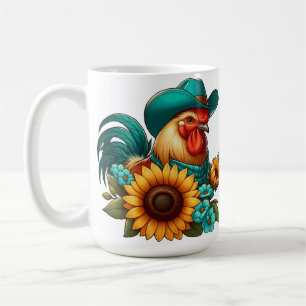 Haan Met Turquoise Hoed en Zonnebloemen Koffiemok