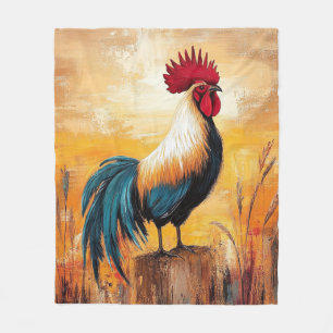 Haan op een post olieverfschilderij fleece deken