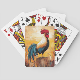 Haan op een post olieverfschilderij pokerkaarten