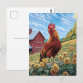 Haan op een zonnebloem Boerderij schilderij Briefkaart (Voorkant / Achterkant)