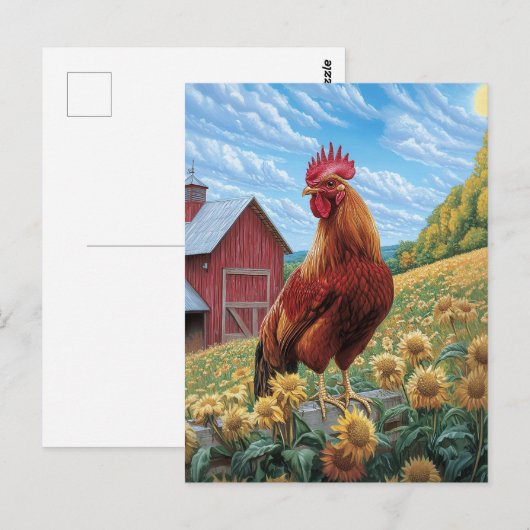 Haan op een zonnebloem Boerderij schilderij Briefkaart (Voorkant / Achterkant)
