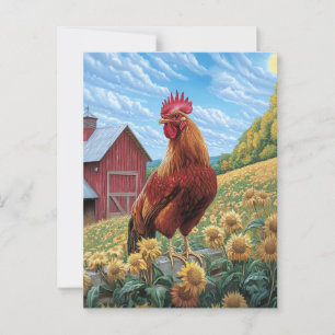 Haan op een zonnebloem Boerderij schilderij Briefkaart