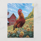 Haan op een zonnebloem Boerderij schilderij Briefkaart (Voorkant)
