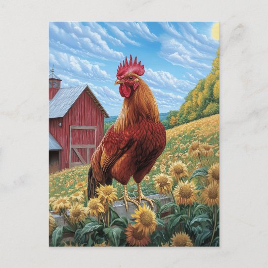 Haan op een zonnebloem Boerderij schilderij Briefkaart (Voorkant)