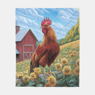 Haan op een zonnebloem Boerderij schilderij Fleece Deken