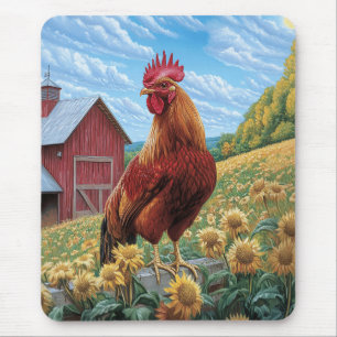 Haan op een zonnebloem Boerderij schilderij Muismat