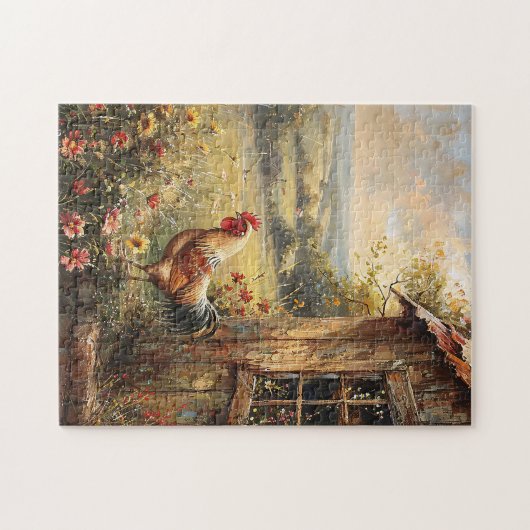 Haan op het Boerderij schilderij Rustiek Legpuzzel (Horizontaal)