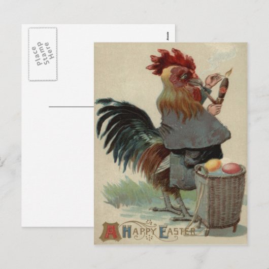 Haan Pasen Gekleurde Eierpijp Sigaar Feestdagenkaart (Voorkant / Achterkant)