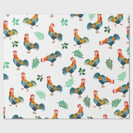 Haan patroon cadeaupapier (Vlak)