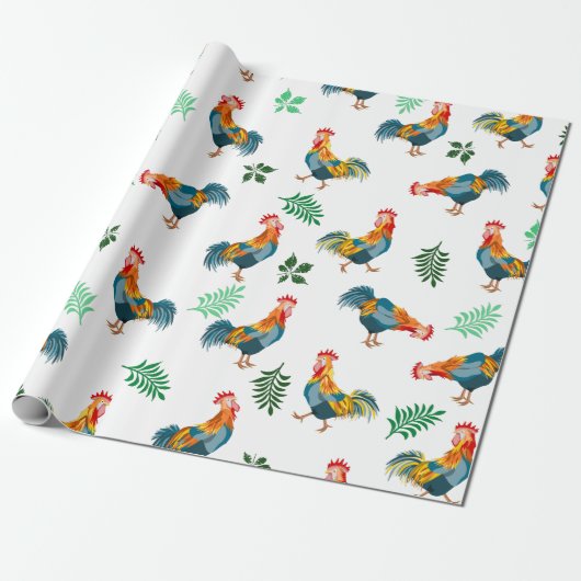 Haan patroon cadeaupapier (Uitgerold)