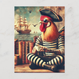 Haan piraat met een koffie briefkaart