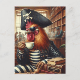 Haan piraat met een koffie in een boekwinkel briefkaart